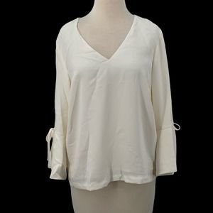 NWT H&M‎ 3/4 Sleeve Split Cuff/Tie Pullover V-Neck Lined Blouse White Size 6